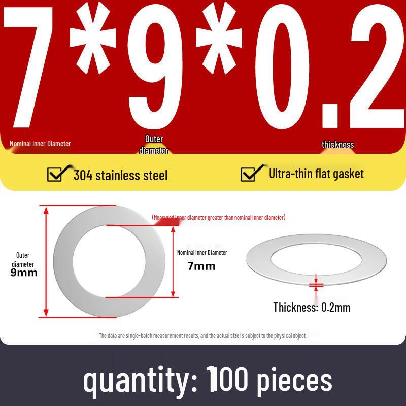 Plochá podložka z nerezové oceli 304 pro nastavení vůle hřídele (0,1/0,2/0,3 mm)