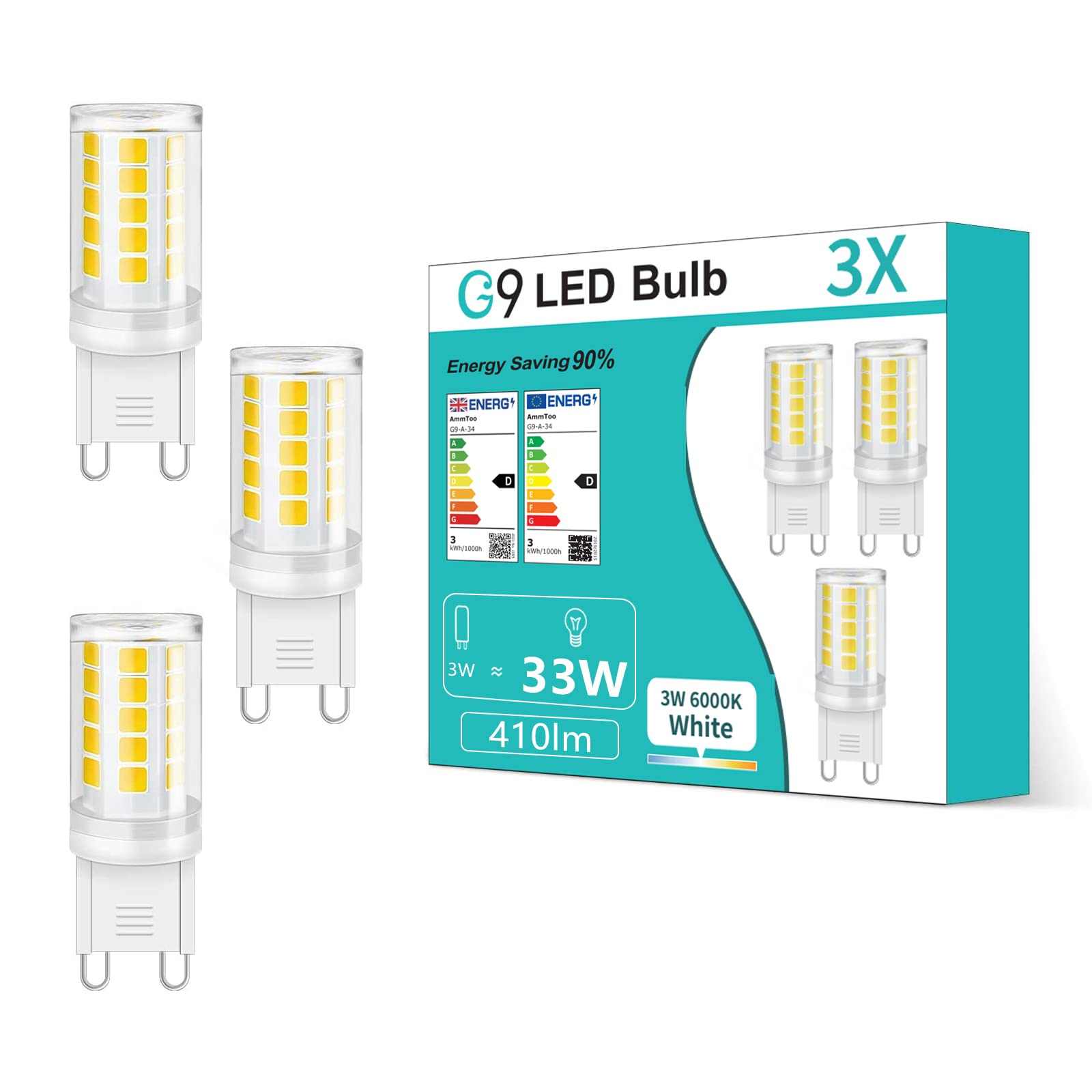 

AC 220V 3W G9 LED Bulb Spotlight No Flicker G9 LED Corn Lamp 360LM Replace 30W 40W Halogen Light 3/8pack Warm White 2700K