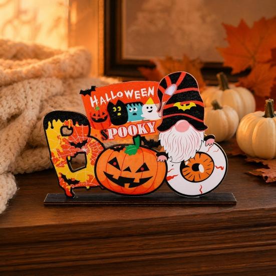 Wooden Halloween Ghost Pumpkin Figurine, Rustic Table Decor for Home Party, Spooky Shelf Decoration for Fall