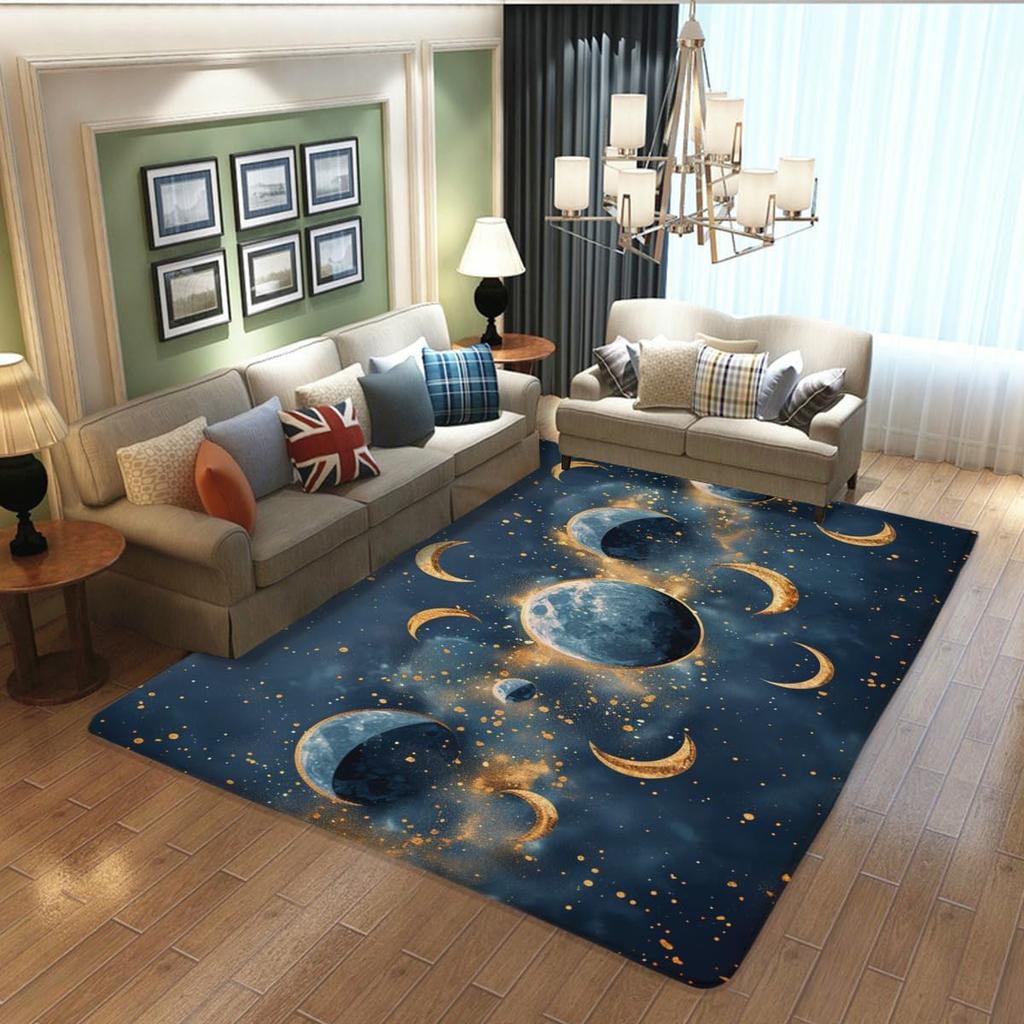 Modern Art Moon Star Area Rug Living Room Mat Yellow Carpet Cloud Black Indoor Doormat Mysterious Fashion Bedroom Decorative