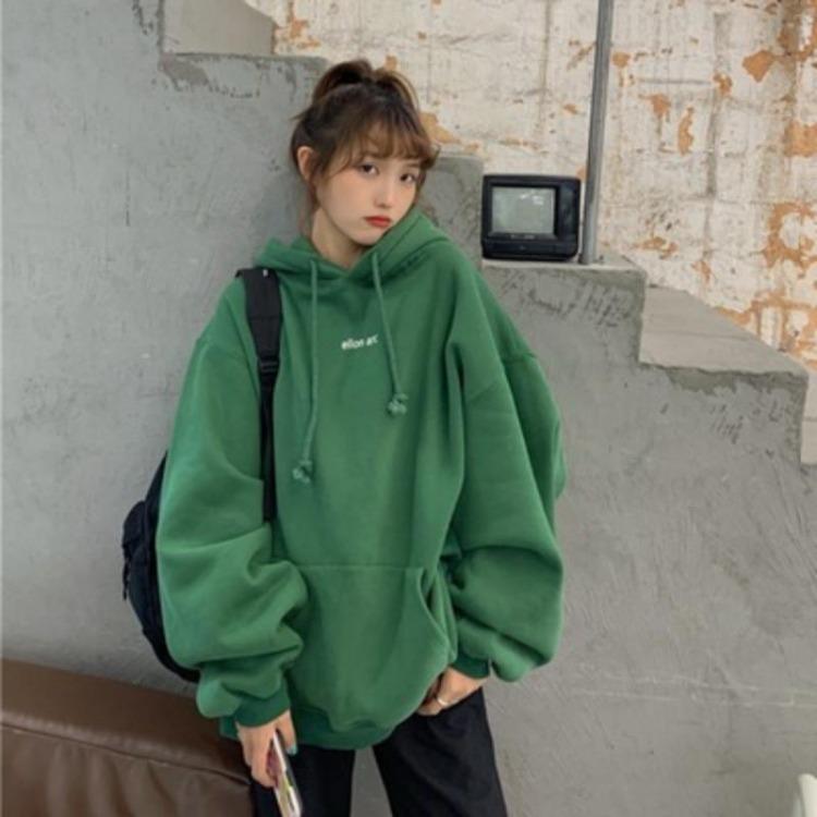 Autumn Winter Velvet Hooded Oversized Hoodie Women Loose Top Letter Print for Student Ladies