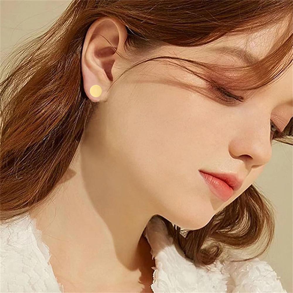 1 Pair Korean Women's Simple Earring Gold Color Stainless Steel Geometric Round Charm Pendent Stud Earrings For Women Jewelry