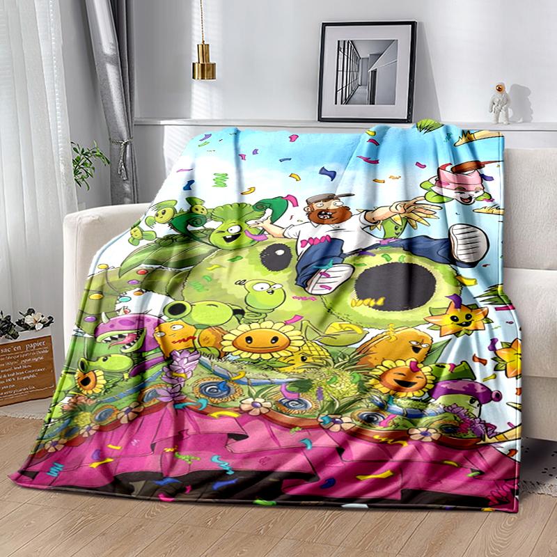 1pc Blanket Plants vs. Zombies Print Design, Lightweight Blanket for Sofa, Bed- Soft &Warm, Gift for All Seasons like Christmas, Halloween