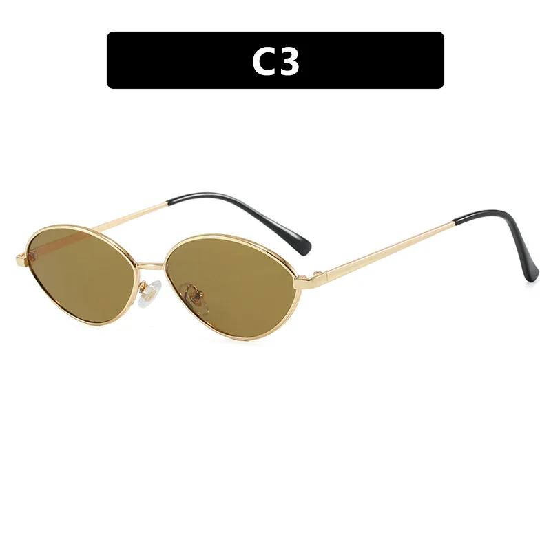 Cat Eye Small Frame Sunglasses Y2k Trendy Oval Metal Sun Glasses Women Punk Sunshade Shades Outdoor UV400 Protection Goggles