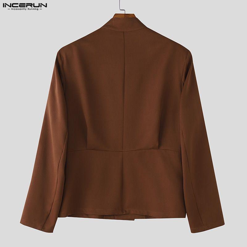 INCERUN Spring Men Stand Neck Long Sleeve Side Buttons Casual Thin Coats