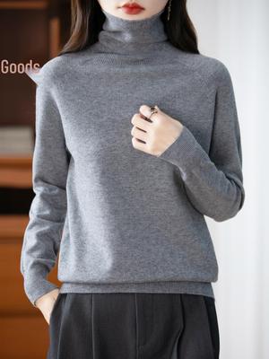 Autumn High Turtleneck Long-Sleeved Fleece Knit Pullover for Women