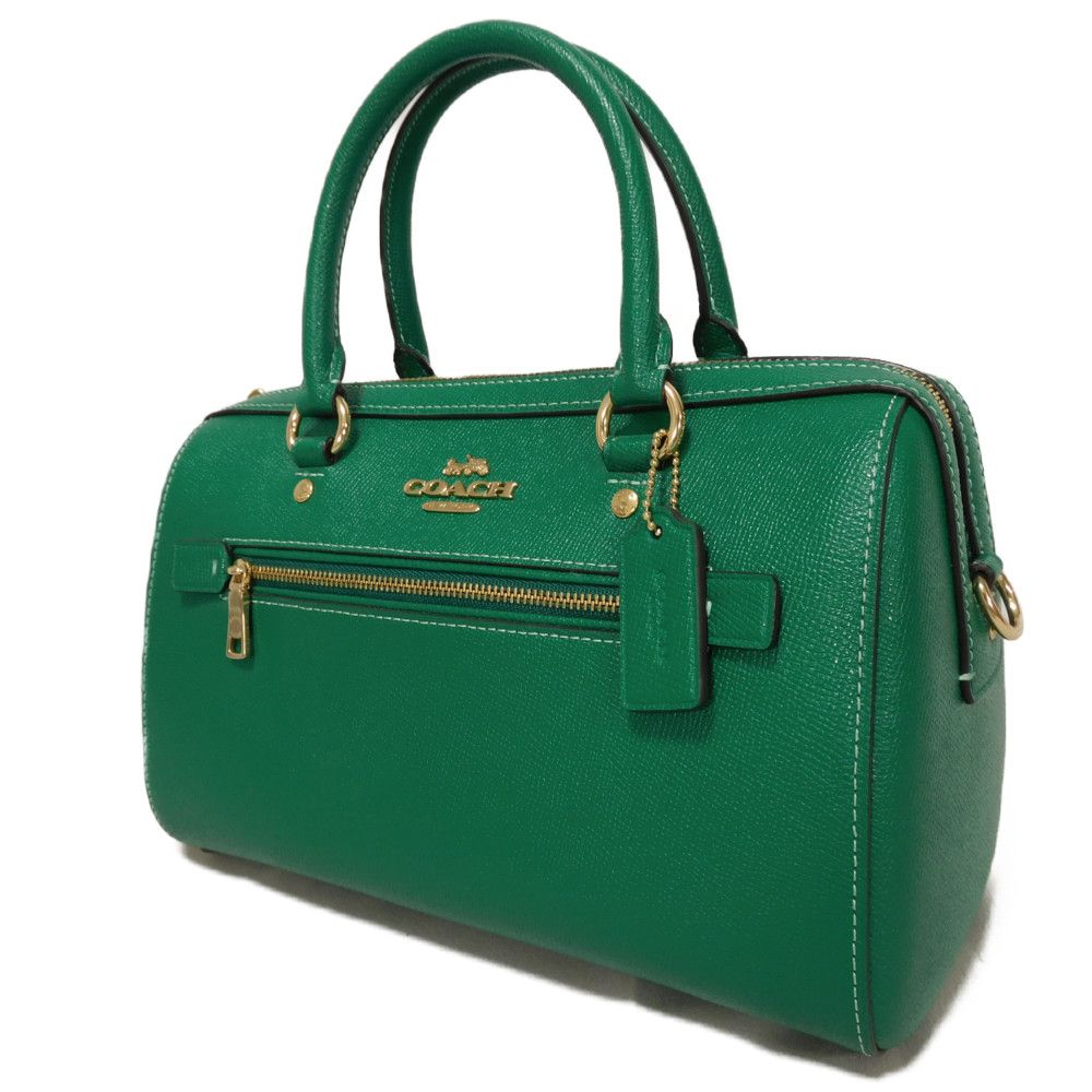 Used 9726 Roan Satchel 79946 7922 Cross Grain Calfskin 2-Way Shoulder Bag Crossbody with Metal Logo Green Unisex from