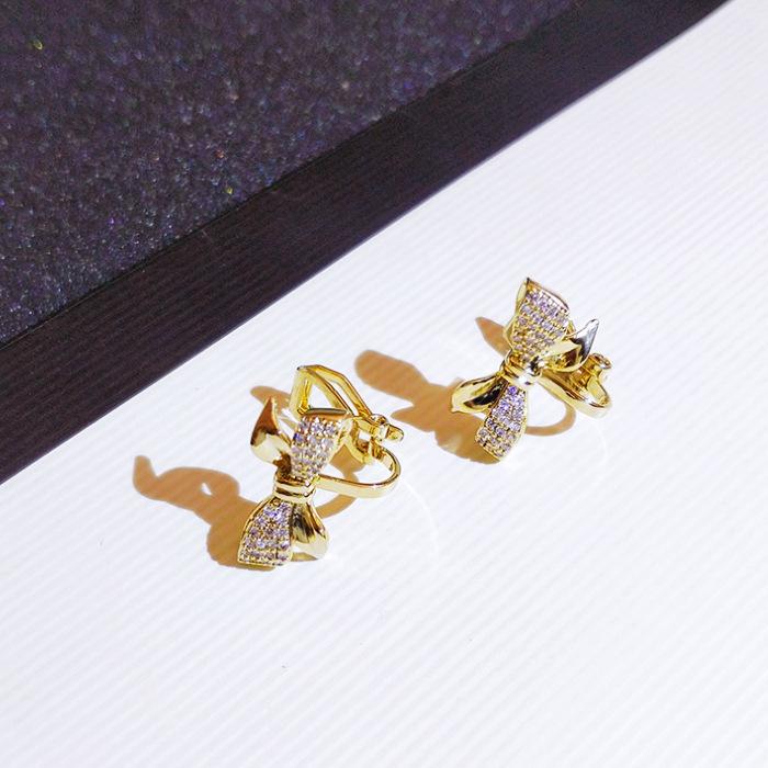 Brincos Borboleta Gravata Borboleta, Brincos Stud da Moda, Presilhas de Orelha com Temperamento, Sem Piercing nas Orelhas, Brincos Femininos Cheios de Diamantes.