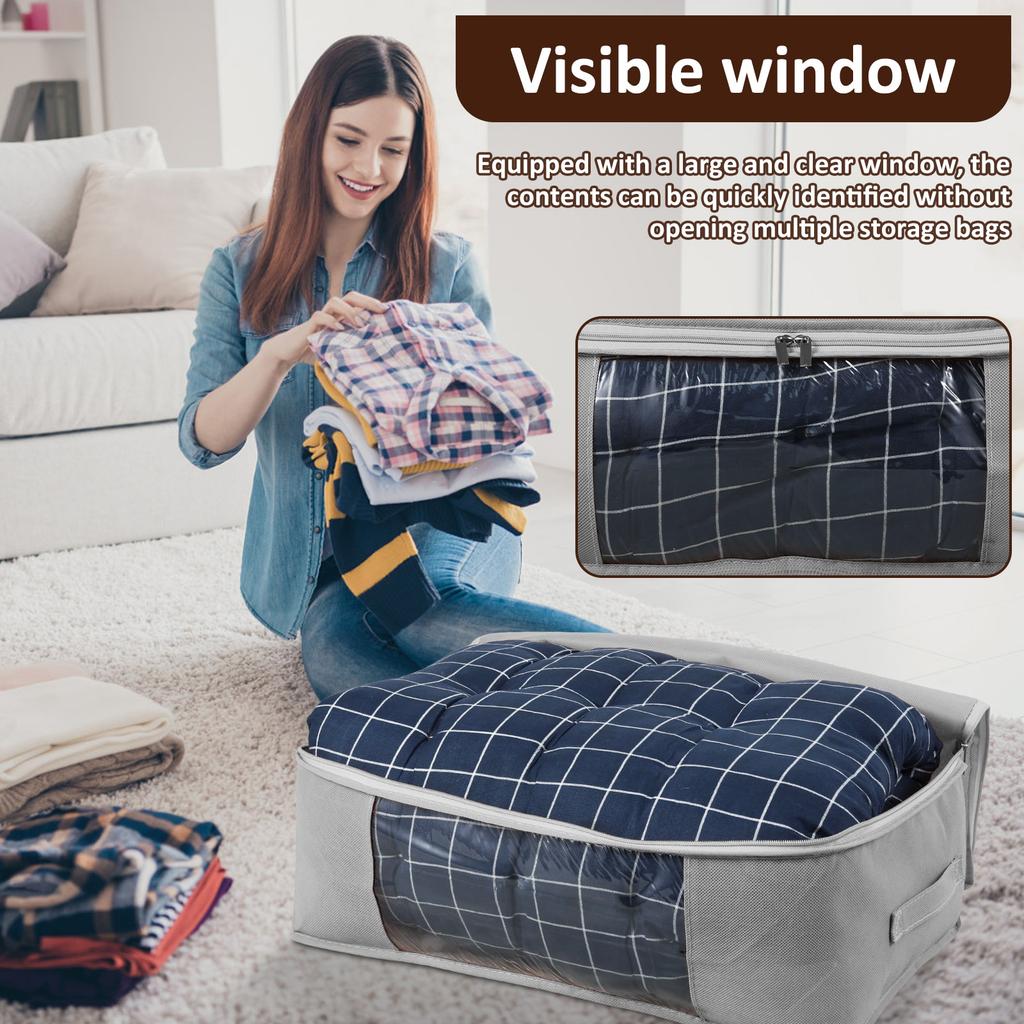 Foldable Clothes Storage Bag Large Nonwoven Clothing Organizer Bag Pillow Quilt Blanket Bag with Visible Window Home Organizer