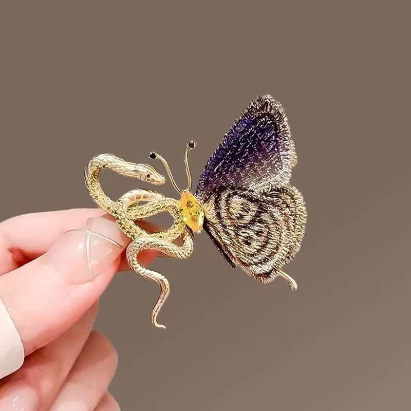 

Handcrafted Embroidered Brooch Exotic Snake Butterfly Design Lightweight Luxury Lapel Pin for Clothing Accessories One Size фиолетовый