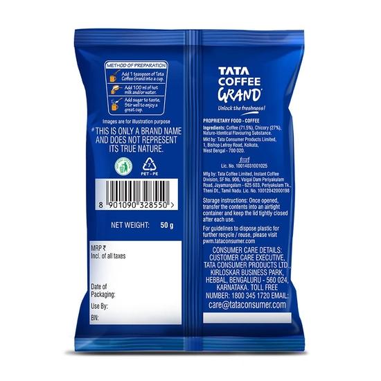 Tata Coffee Grand Classic Instant Coffee | Strong Taste & Rich Aroma | With Flavour Locked Decoction Crystals | 50g Pouch