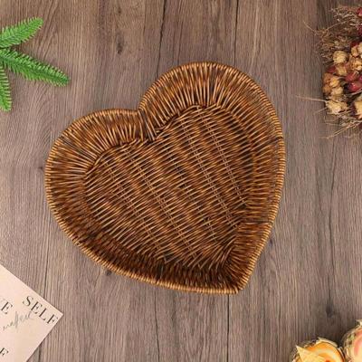 Handwoven Imitation Rattan Heart Desktop Storage Basket