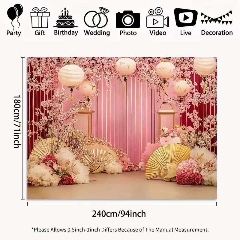 2D Oriental Sakura Themed Backdrop Photo Background Banner