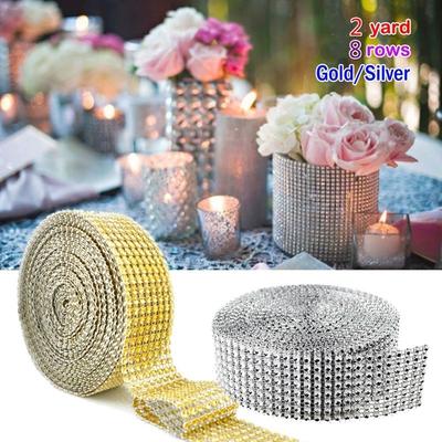 Diamond Ribbon Silver Acrylic Sparkling Crystal Bling Rhinestones Mesh Wrap for Wedding Decorations Party Supplies