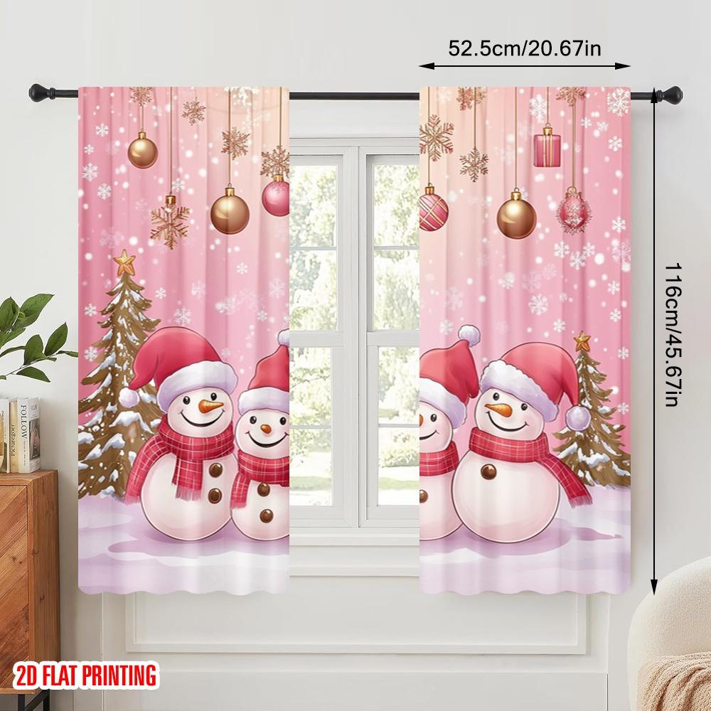 2pcs,2D Plane Printing Curtains Digital Printed Cute Snowman Family Christmas Backdrop Durable 100% Polyester Fabric (without