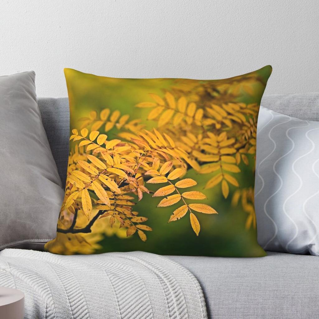 Goldene und Grüne Blätter Kissenbezug Polyester Leinen Samt Muster Reißverschluss Dekorative Wurfkissenhülle Zimmer Kissenbezug x