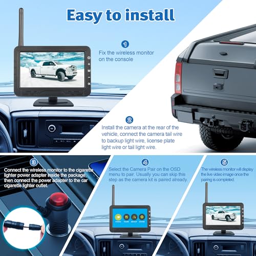 4.3-inch Wireless Backup Camera Set with 720P HD Wireless Backup Camera for Cars, Vans, Trucks, Campers, and Trailers with Parking Guidelines