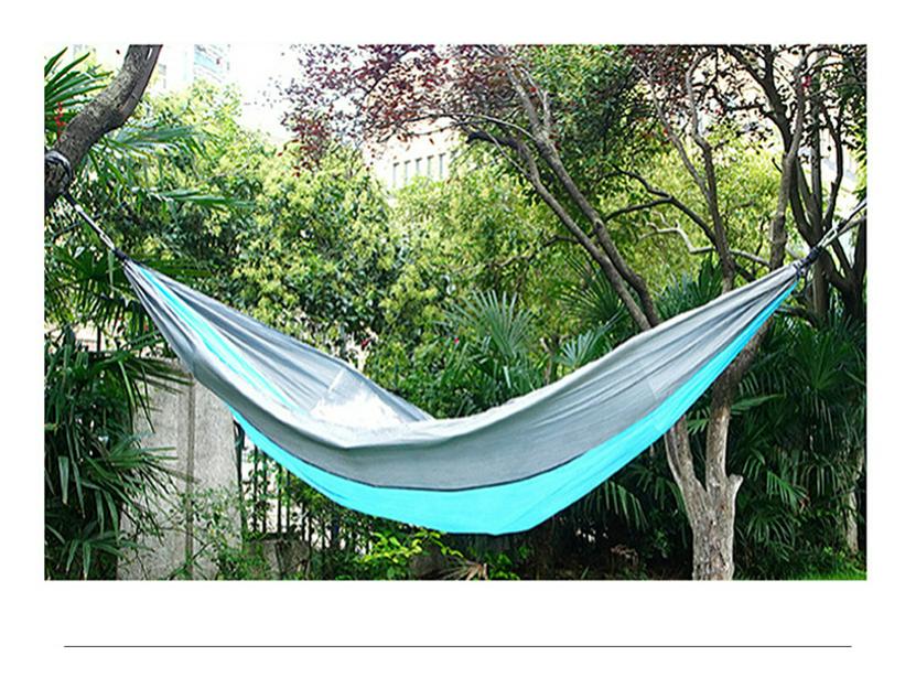 Ultralight 210T Nylon Color-Blocked Outdoor Hammock - Breathable & Double Strap Rope for Camping