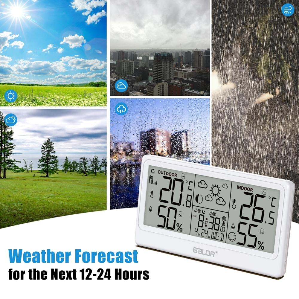 Baldr 8.5" Large Screen Weather Station RCC Atomic Alarm Clock Thermometer Hygrometer Moon Phases 100M Wireless Outside Forecast
