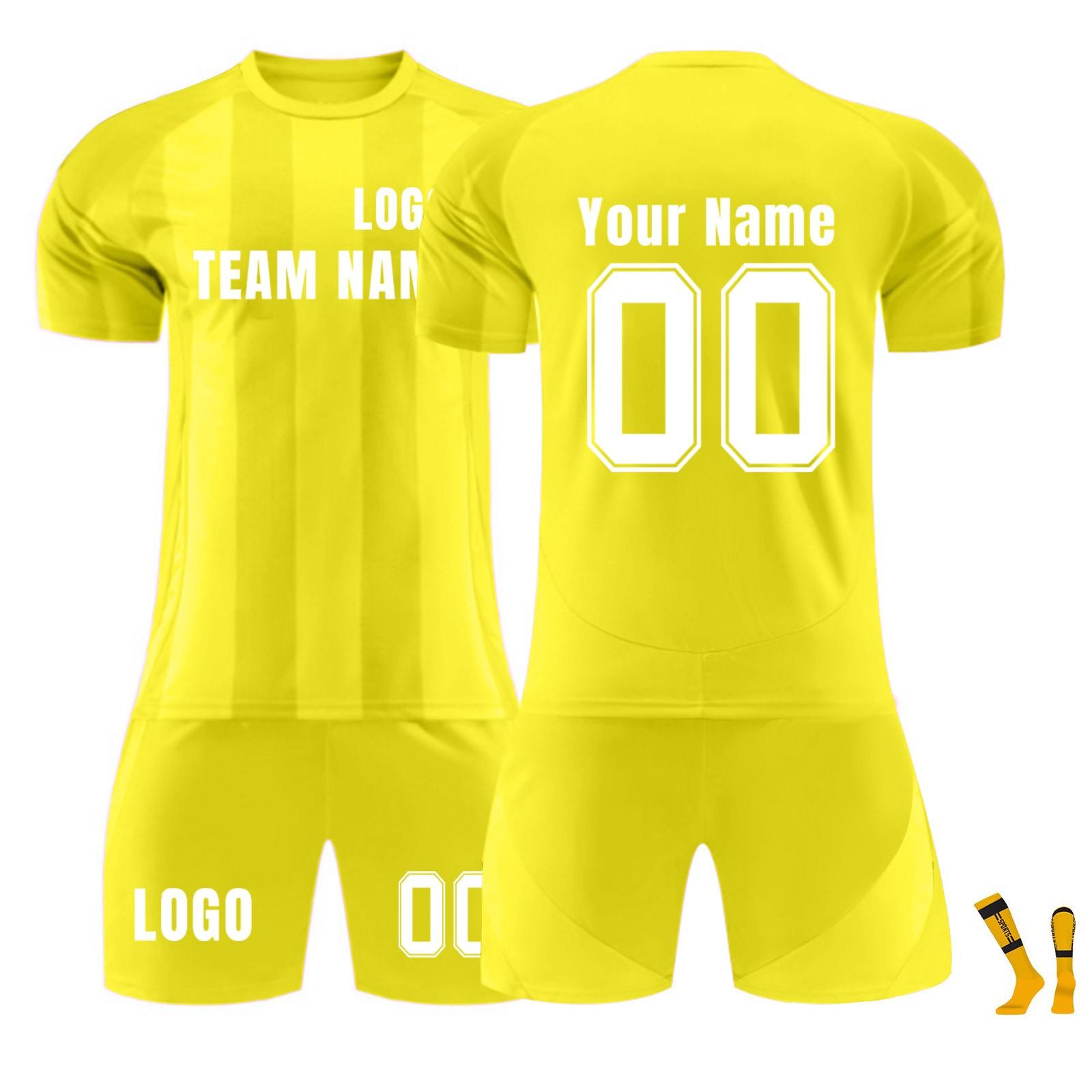 

Комплект персонализированных рубашек для мужчин и девочек с именем и номером, футбольные майки на заказ для мальчиков, тренировочный костюм XS жёлтый
