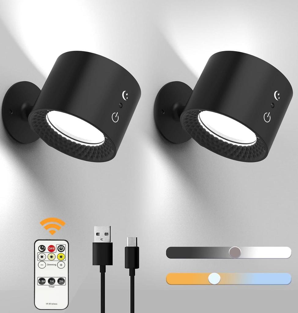 Rechargeable Smart LED Wall Lamp with Three-Color Dimming and Remote Control