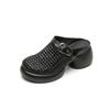 British round head hollow bag head slippers women's 2025 summer new woven thick-soled thick-heeled Muller shoes leather half slippers