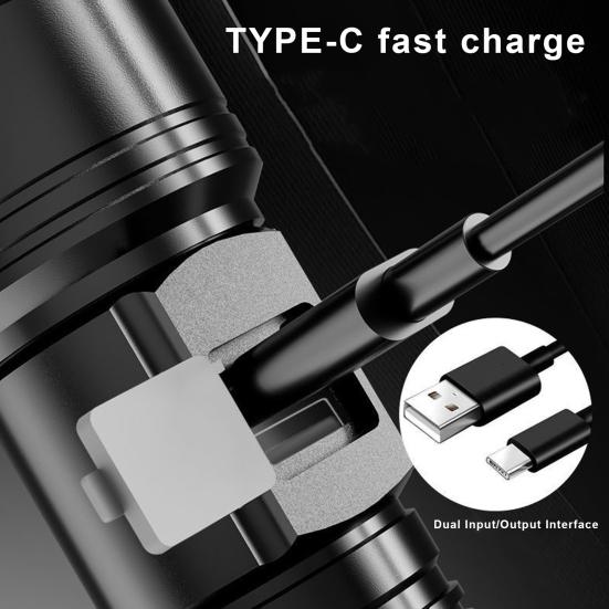 Bærbar lommelykt Super Bright High Lumens Oppladbar Vanntett LED-lommelykt Teleskopisk Zoom Camping Lommelykt