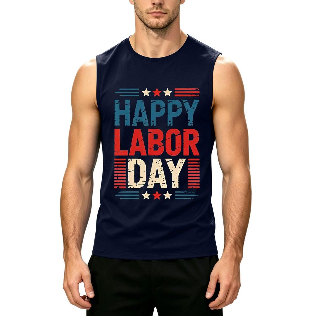 Men's Sleeveless Casual Tank Top Labor Day Graphic Print Muscle Shirt Lightweight Summer Workout Tee