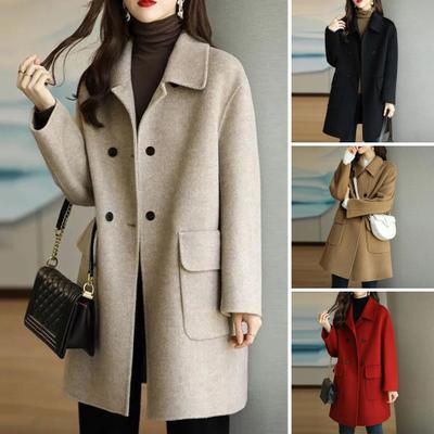Women Overcoat Lapel Collar Decorative Washable Winter Warm Women Double-Breasted Overcoat for Lady