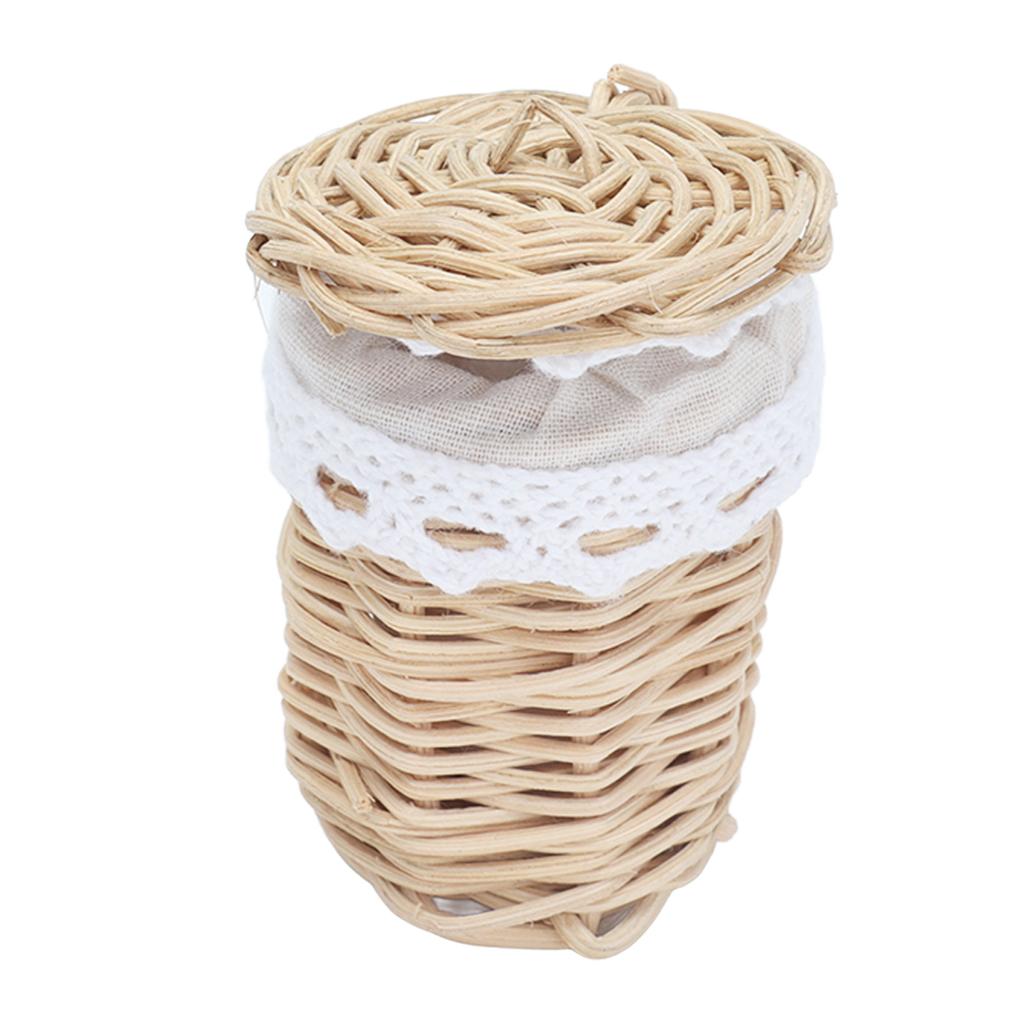 1/12 Doll House Basket Decoration Mini Bamboo Basket Doll House Accessory Lace Bamboo Basket