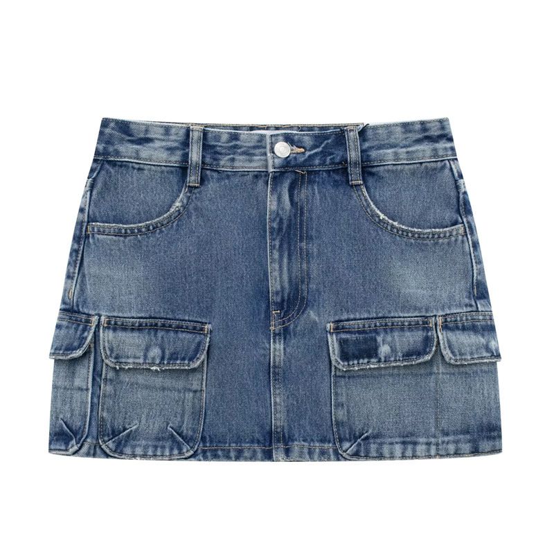 

Denim Pocket High Waisted Slim Fit Skirt Denim High Waist Silm Skirt Blue L