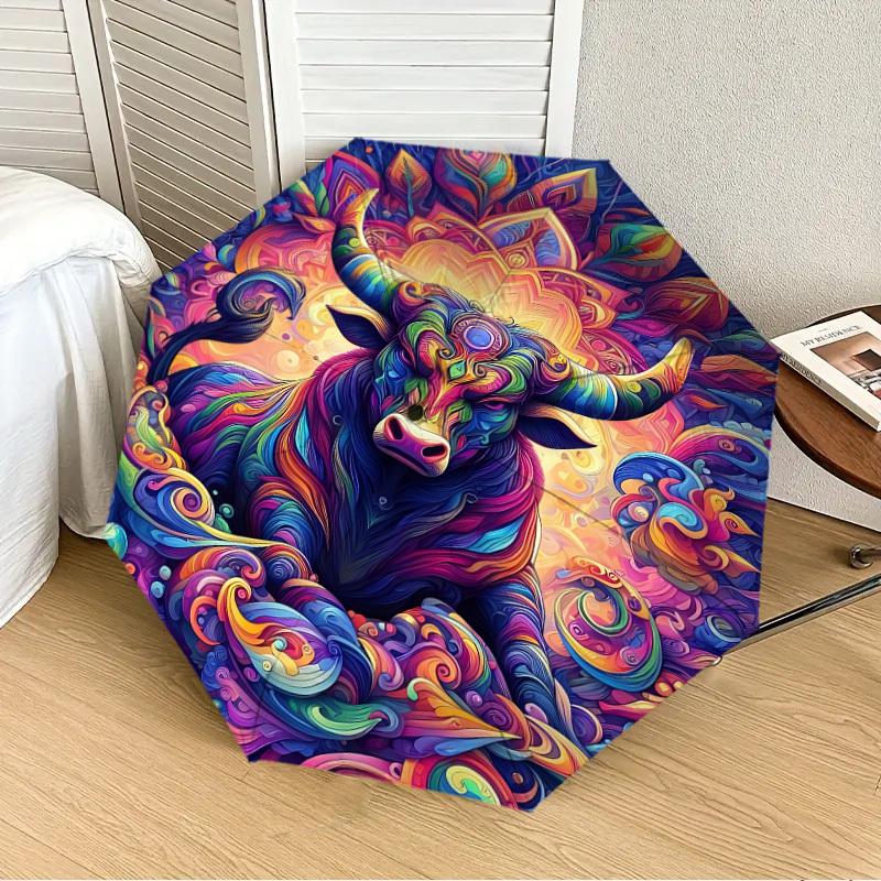 1pc Colorful Bull Mandala Automatic Open/Close Umbrella, Folding Compact Umbrella with Lightweight Design for Women/Men Yy251011038