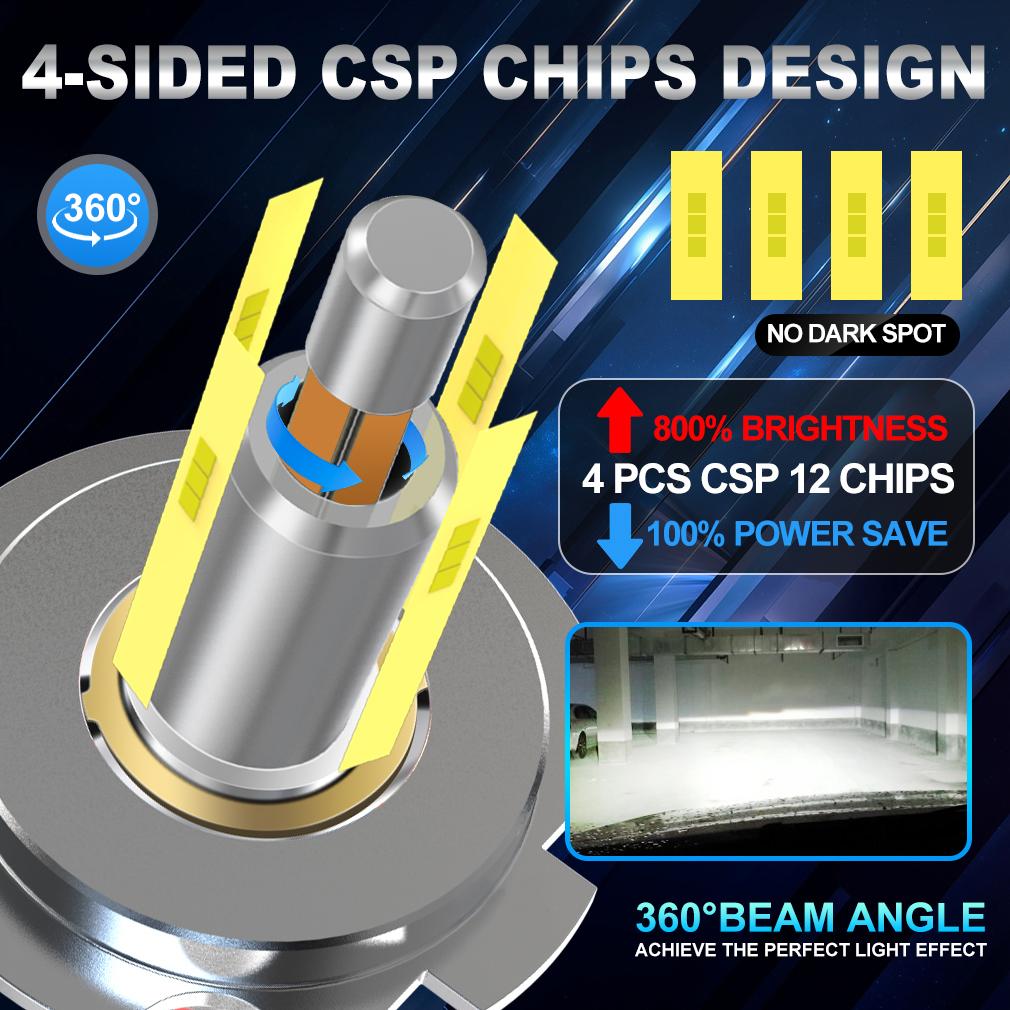 2Pcs 50000LM 4 Sides Canbus H7 Led Car Headlight Bulbs 140W 360 Turbo H11 H1 HB3 9005 HB4 9006 Copper Tube External Drive Auto Headlamp 6500K White