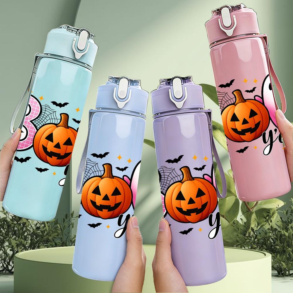 1PC Boo Fall Pumpkin Ghost Letter 750ml Color Plastic Sports Water Bottle Leakproof Flip Straw Lid Suitable for Sports Office Home Use