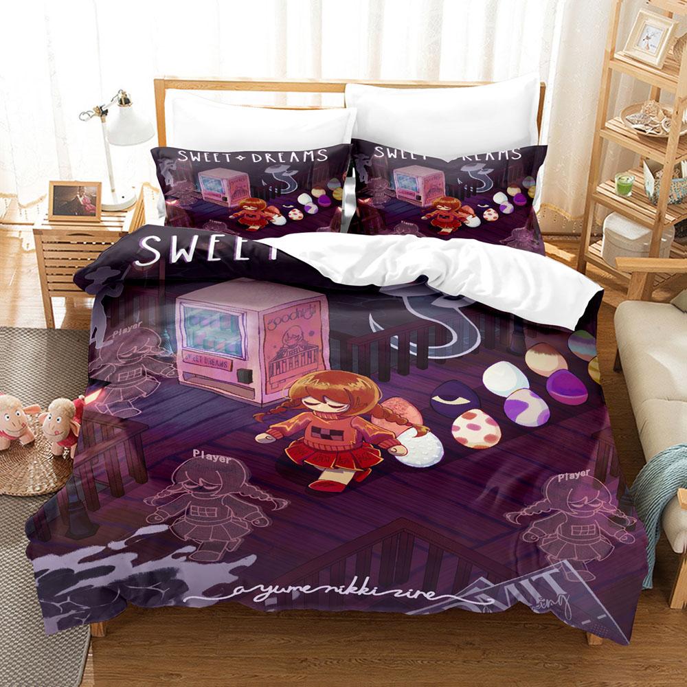 Yume Nikki Dark Dream Typography Duvet Cover Set 3PCS Polyester Bedding With 2 Pillowcases Indie Surreal Text Art Home Decor