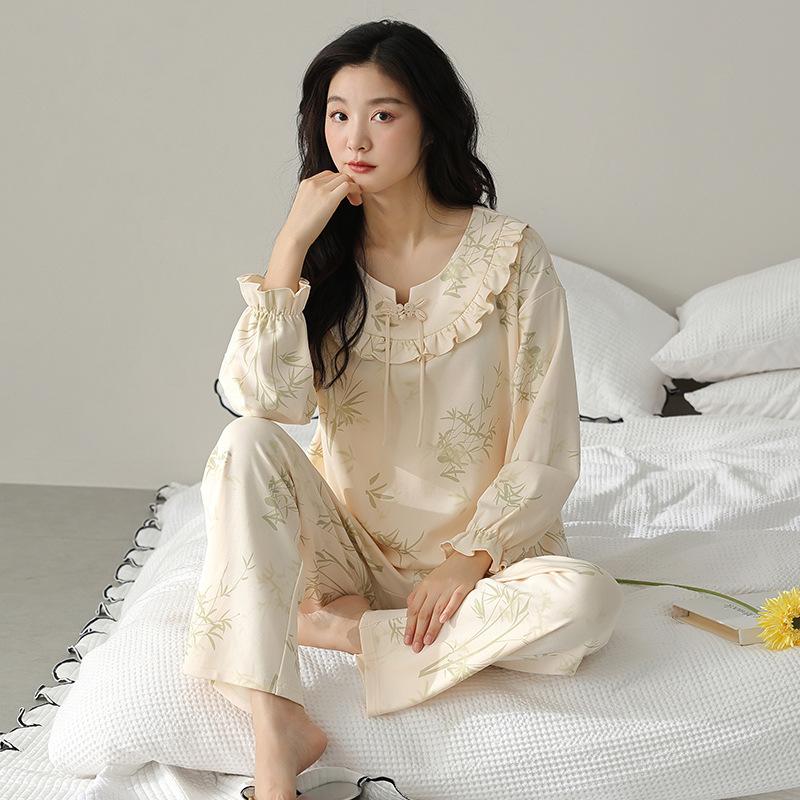Pajamas women's spring and autumn autumn pure cotton women's long-sleeved 1011 new casual and sweet loungewear suit