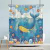 Lustige Meerestiere Kinder Duschvorhang Cartoon Aquarell Kunst Malerei Stil Polyester Stoff Duschvorhang Badezimmer Dekorati