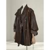 Womens Chic Coffee Brown PU Leather Jacket 2026 Loose Fit Slimming Stand Collar Casual Outerwear