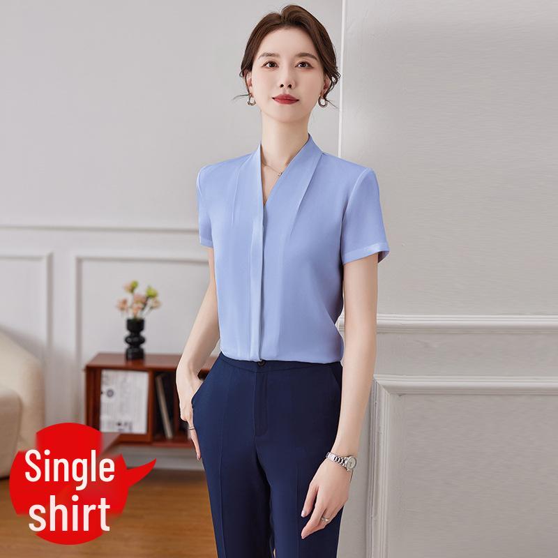 

Женская формальная рубашка премиум-класса с V-образным вырезом - Летний профессиональный топ для учительских собеседований XXXXL