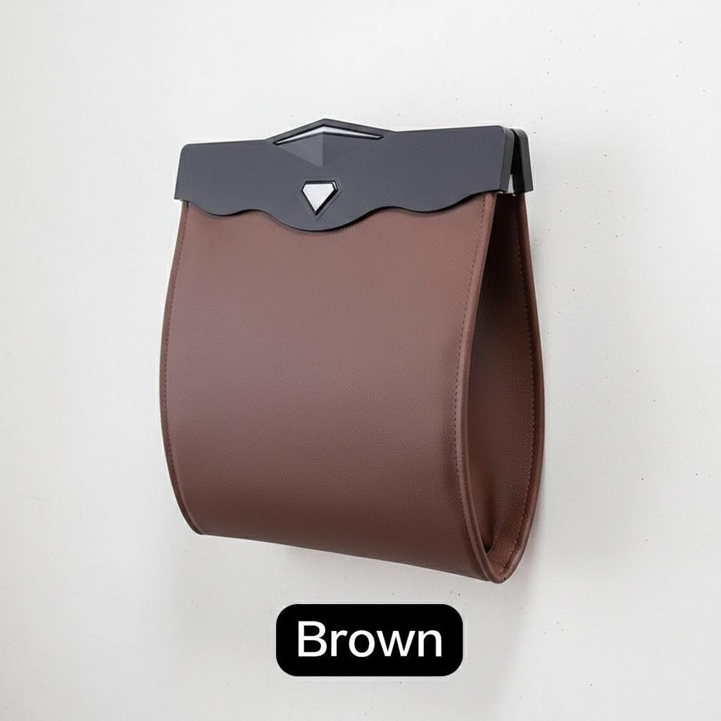 

Waterproof Magnetic Car Trash Can Back Seat Hanging Leather Storage Pocket Leak-proof LED Light коричневий