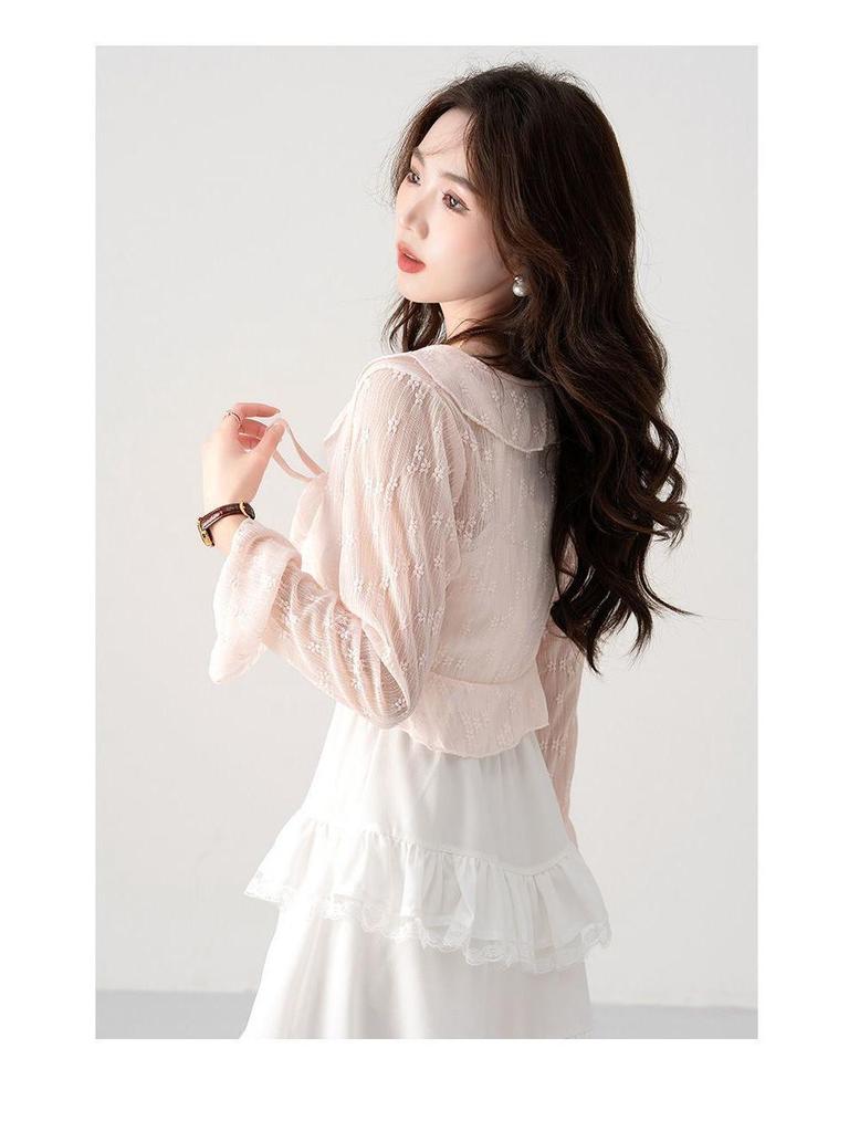 Women's Lightweight Lace-Up Sun Protection Jacket with Ruffle Shawl