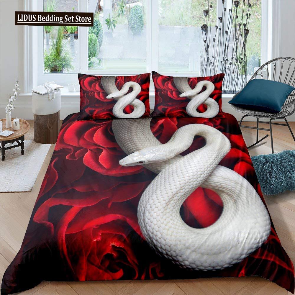 Snake Duvet Cover Set 3D Python Palm Leaf Bedding Set King Size Reptile Tropical Theme Quilt Cover For Kids Boys Girls Teens