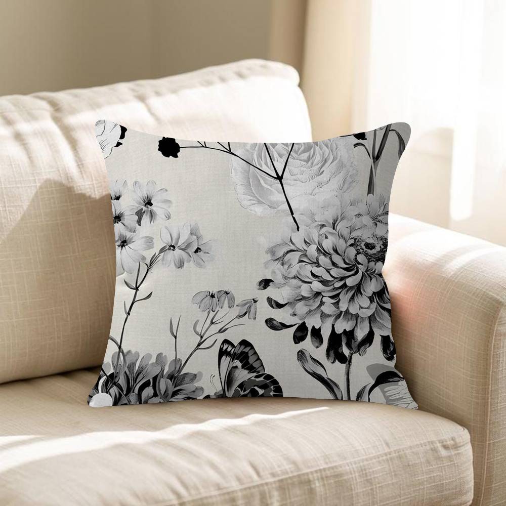 Black  White Floral Pattern Pillow Cover Sofa Cushion Cover Home Room Decoration Children Gift