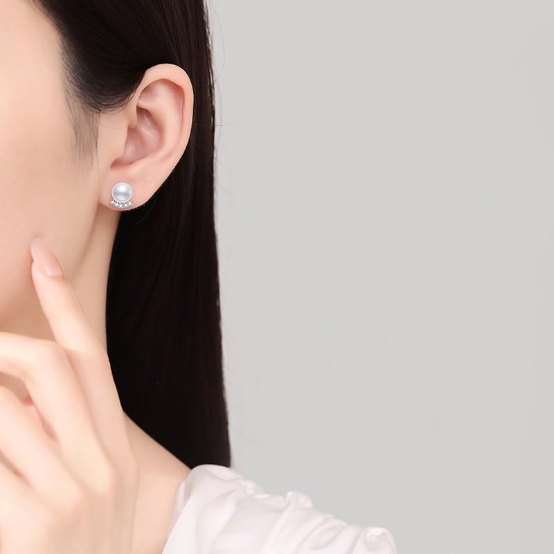 Sterling U-Shaped Stud Earrings With 0.15ct D Color Moissanite Freshwater Pearl Minimalist Elegant Jewelry