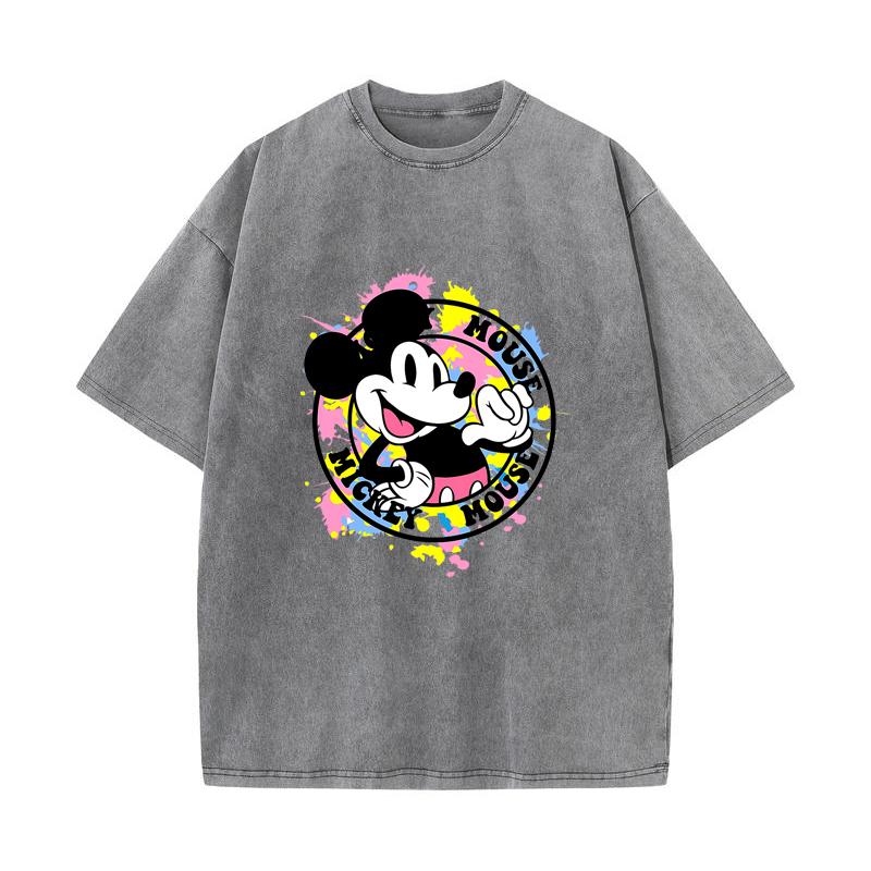 XH+99 MINISO 2026 Summer Vintage Wash Printed Pure Cotton Shoulder Style Men's and Women's Round Neck Short Sleeved Couple T-shirt