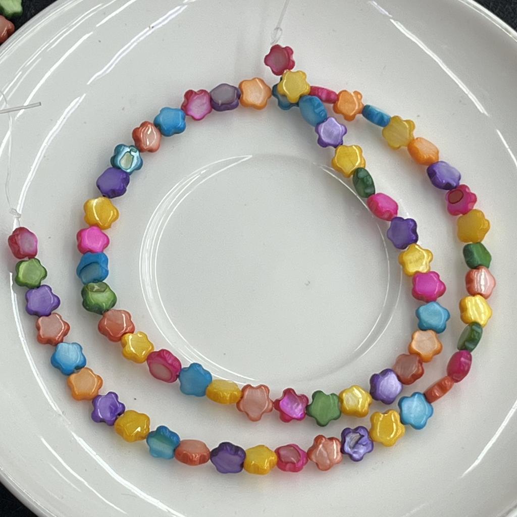 6x6mm Multicolor Star Natural Shell Beads Rainbow Iridescent Loose Beads for DIY Ramadan Jewelry Making & Bracelet Necklace Crafts 38cm
