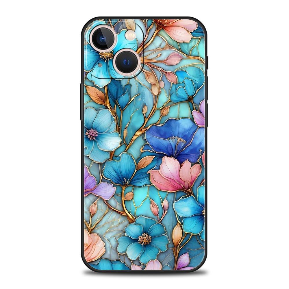 Fashion Flower Pattern Phone Case For iPhone 17 16 15 Pro Max 11 12 13 14 7 8 Plus SE 2020 X XR XS Cover Soft Black