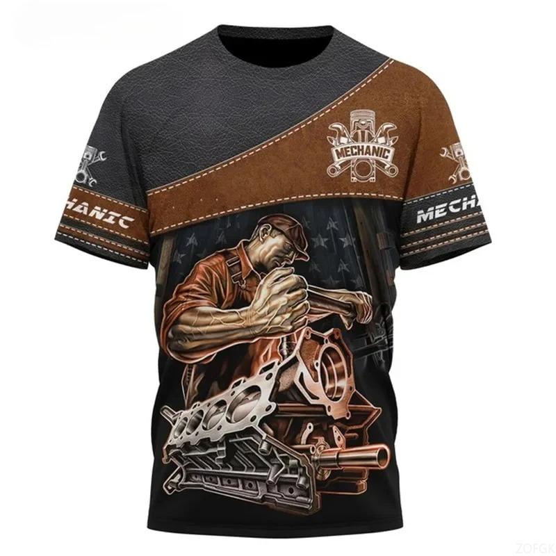 Short Sleeved Street Wear, Mechanical Repair Tool Pattern, Men's T-shirt, Mechanical Personalized 3D Printed Men's T-shirt Top