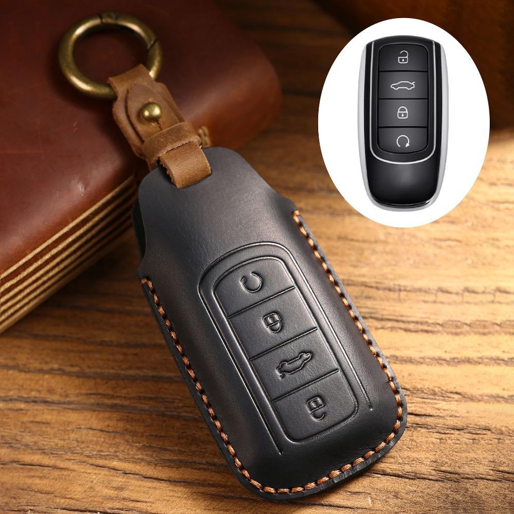 Genuine Leather Key Cover for Chery Tiggo 8 Plus Handmade Car Key Case with Kunpeng Design Durable and Stylish