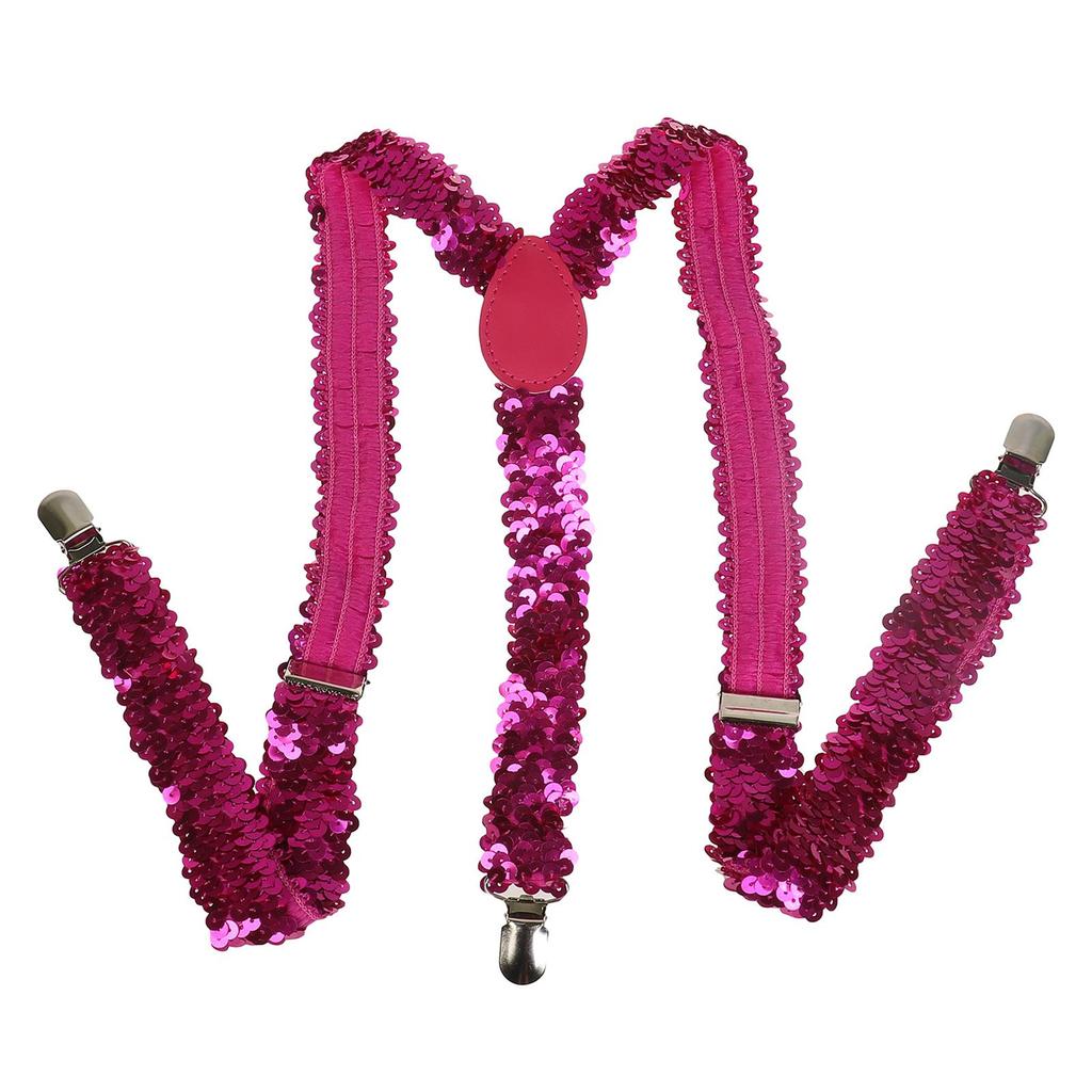 Unisex Sequin Y Back Suspenders 3 Clips Adjustable Elastic Braces